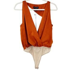 NWT Stylestalker Womens Going Out Erick Surplice Cutout Bodysuit Size S Copper‎